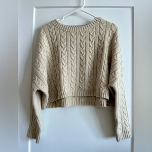 Simons oatmeal-coloured cable knit cropped sweater
